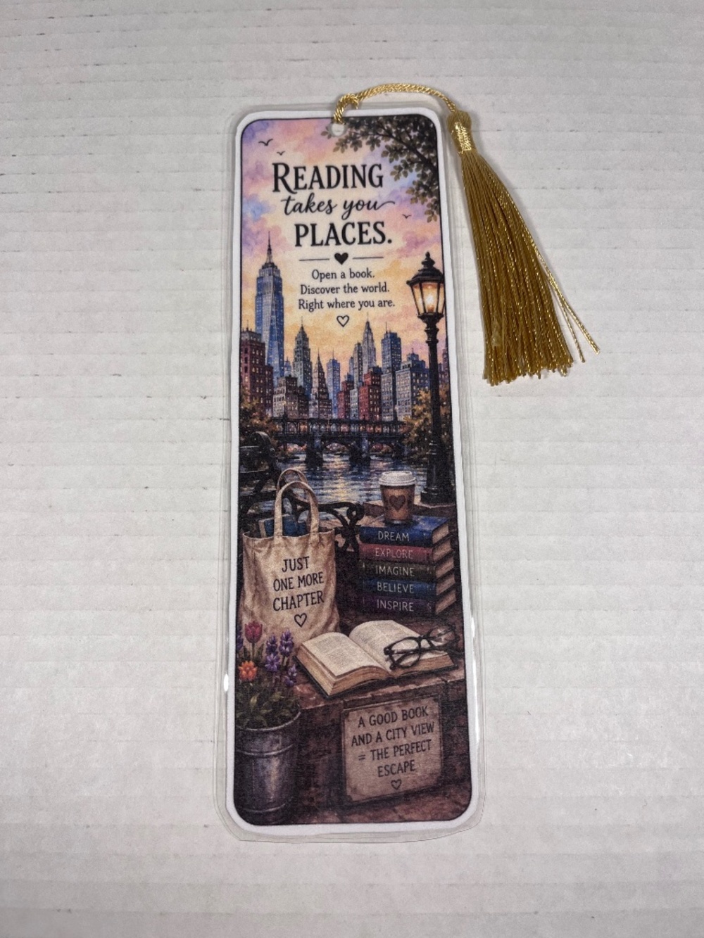 City Bookmark Laminated with Gold Tassel